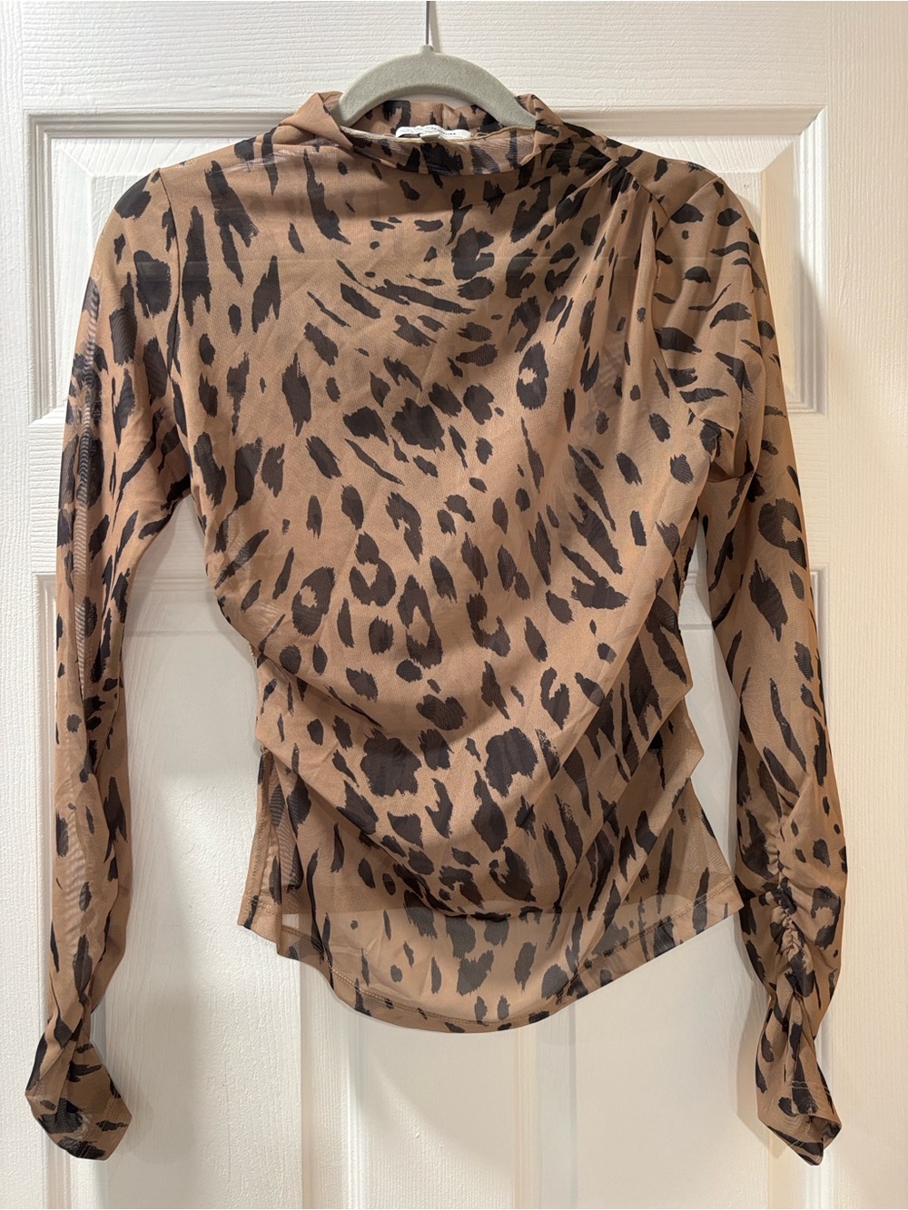 & Other Stories Tan and Black Leopard-Print Long Sleeve Blouse